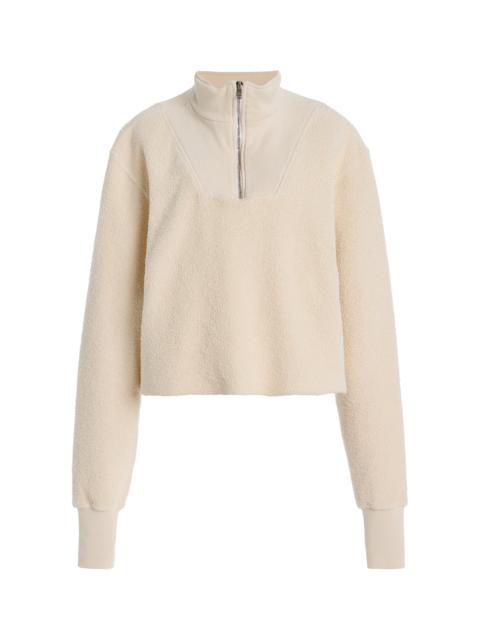 LES TIEN Haley Cropped Half-Zip Cotton Sweatshirt ivory