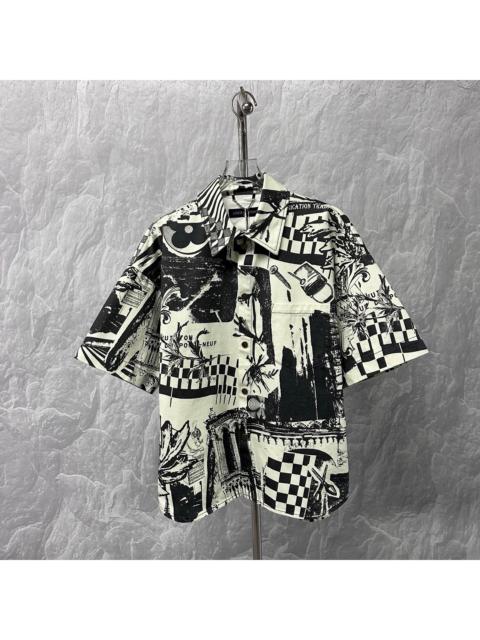 Louis Vuitton Louis Vuitton BlackWhite Graphic Print Denim Short Sleeve Shirt