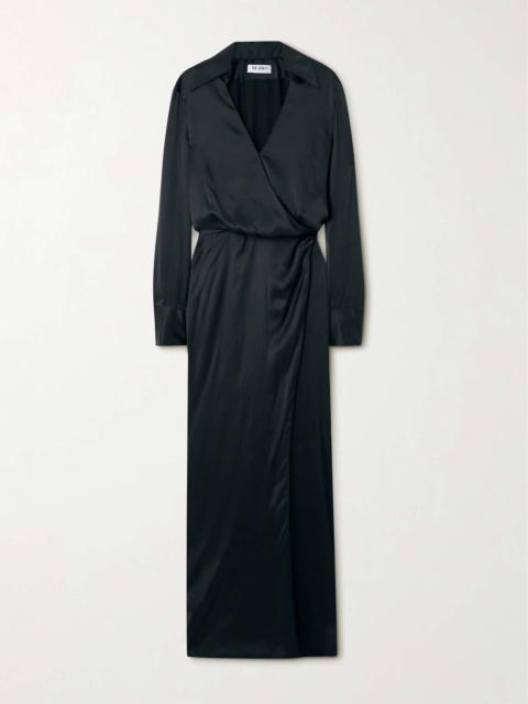 Satin maxi wrap dress Black