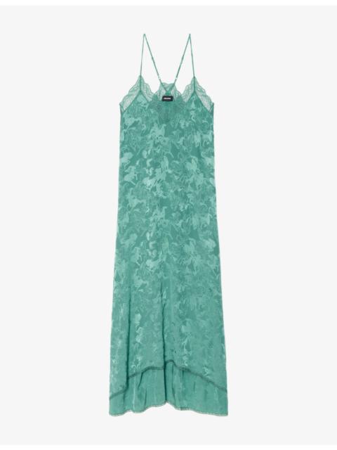 Zadig & Voltaire Risty Lace-Trim Horse-Print Jacquard Silk Midi Dress