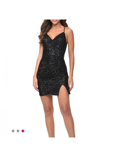 Other Designers NWT La Femme 30123‎ Little Black Sequin Mini Dress Sz 6 $238