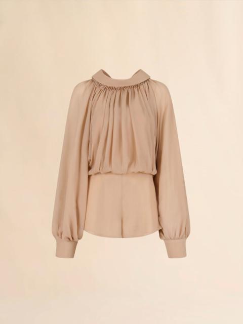 Marni BEIGE CREPONNE PLAYSUIT WITH GATHERING