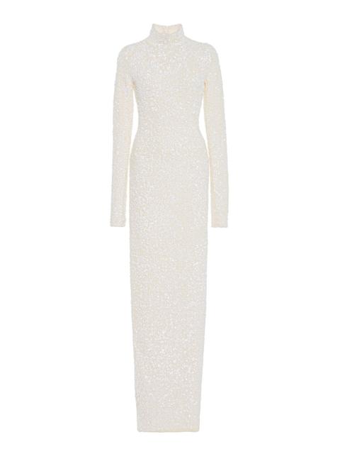 ADAM LIPPES Sequined Turtleneck Maxi Dress white