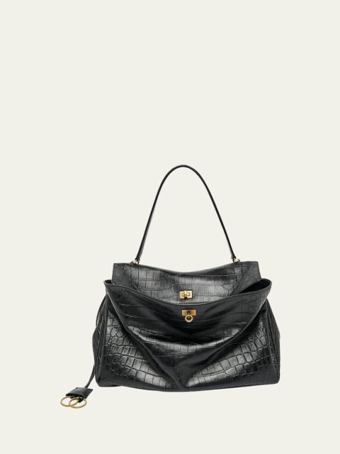 BALENCIAGA Rodeo Large Croc-Embossed Top-Handle Bag