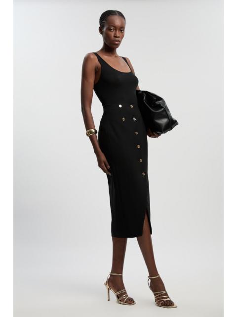 KAREN MILLEN Textured Compact Stretch Button Detail Midi Skirt