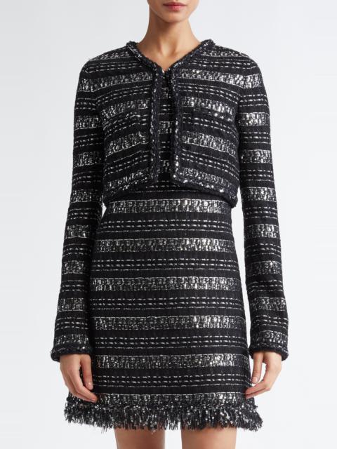 GIAMBATTISTA VALLI Giambattista Valli Sequin & Metallic Tweed Crop Jacket in Black/Silver at Nordstrom