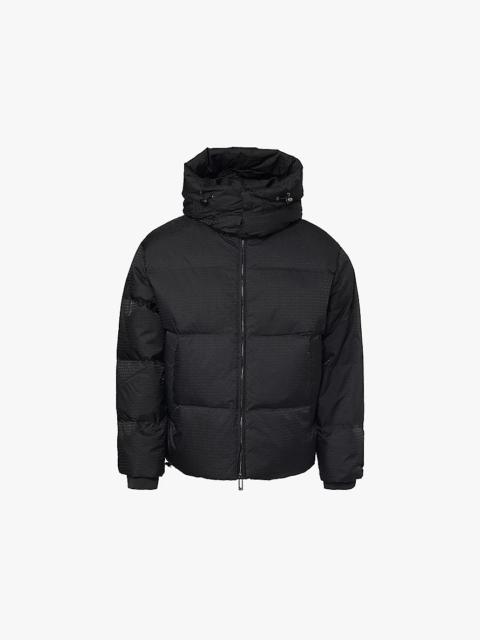 Brand-print hooded regular-fit shell-down jacket