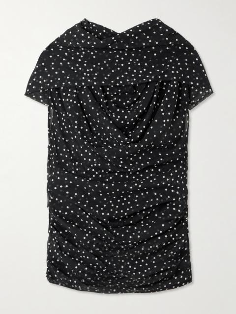 MAGDA BUTRYM Draped Polka-dot Silk-chiffon Blouse