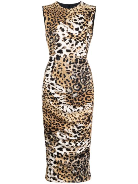 Roberto Cavalli Jaguar-print Gathered Midi Dress
