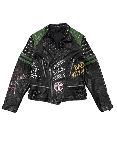 Other Designers Genuine Leather - Vtg 70's Punk Rock Studded Double Collar Leather Jacket