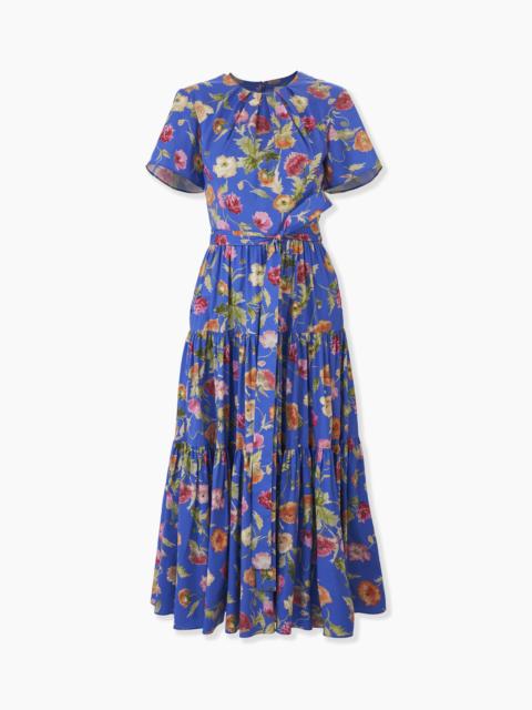 CAROLINA HERRERA Poppy-Print Tiered Midi Dress with Sash