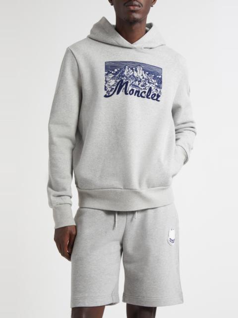 Moncler Moncler Embroidered Mountain Logo Cotton Hoodie in Extra Light Gray Melange at Nordstrom