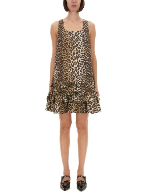 LEOPARD PRINT COTTON POPLIN MINI DRESS
