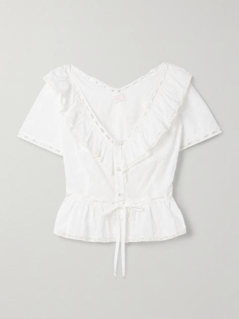 LORETTA CAPONI Giannella Lace-trimmed Broderie Anglaise Cotton-voile Blouse
