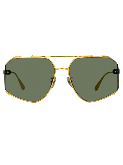 LINDA FARROW MEN'S AMAR AVIATOR SUNGLASSES IN YELLOW GOLD