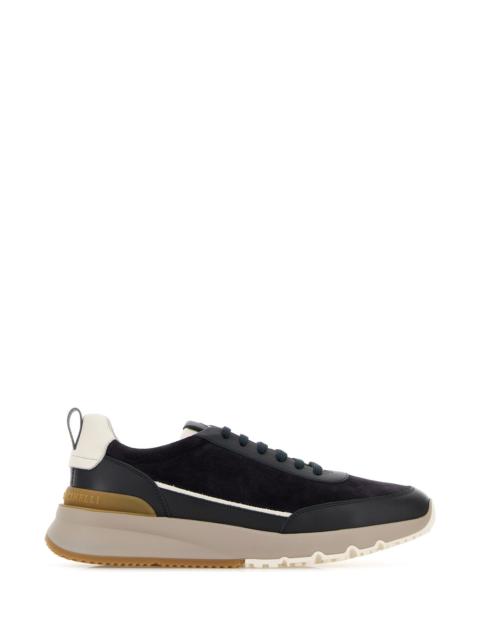Brunello Cucinelli Blue suede and leather sneakers