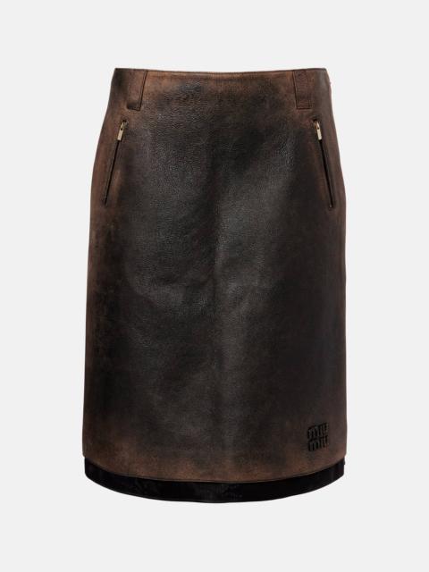 Miu Miu Suede-trimmed leather midi skirt