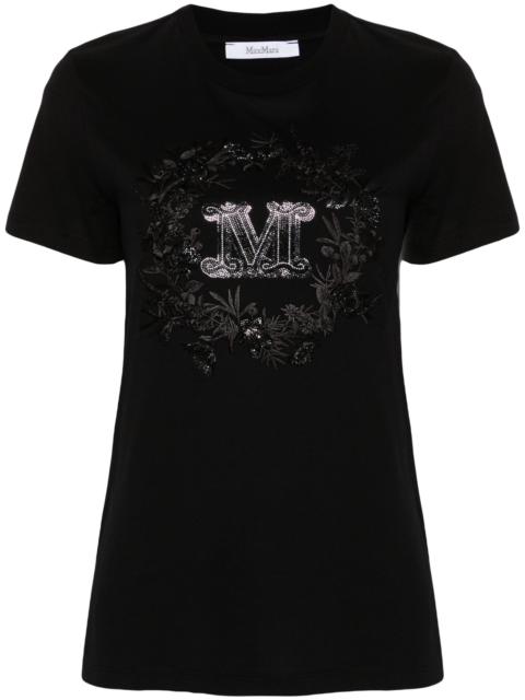 Max Mara Black Rhinestone-Logo Cotton T-shirt