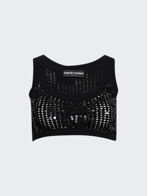 David Koma Sequin Crop Knit Top Black