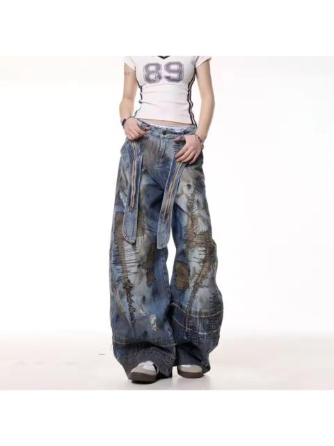Other Designers Japanese Brand - Oversized Wide-Leg Distressed Patchwork Trousers - Grunge