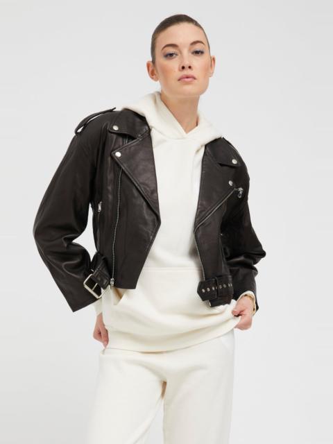 SPRWMN BLACK LEATHER EYELET LACE-UP MOTO JACKET