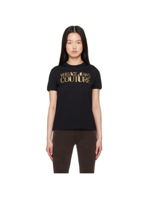 VERSACE JEANS COUTURE Black Crystal Institutional Logo T-shirt
