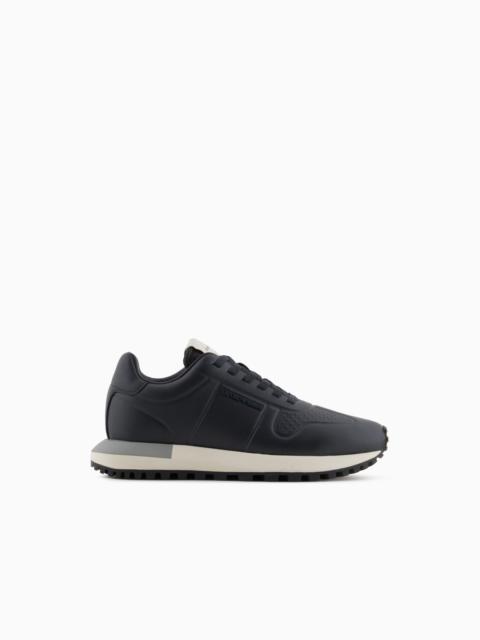 EMPORIO ARMANI LEATHER SNEAKERS WITH THERMOFORMED DETAILS