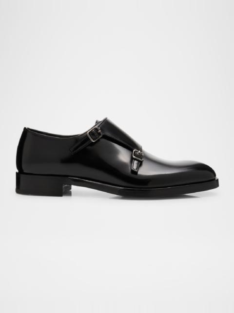 Men's Brushed Leather Double-Monk Strap Loafers