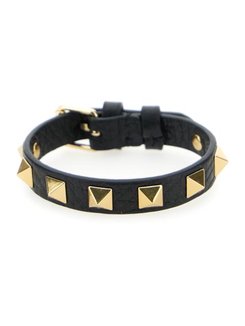 Valentino Valentino Garavani Men 'Rockstud' Black Bracelet With Gold-Colored Studs In Leather Man