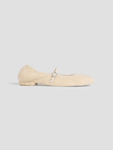Stuart Weitzman Lennox leather-trimmed shearling Mary Jane flats