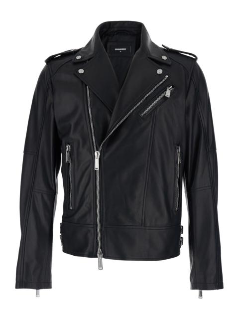 DSQUARED2 Dsquared2 Men Black Jacket With Three Zip Pockets On The Front In Leather Man