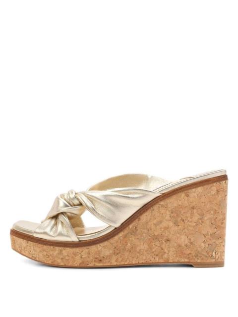 JIMMY CHOO Jimmy Choo Narisa 90 Leather Wedge Sandals, Brand Size 34 ( US Size 4 )