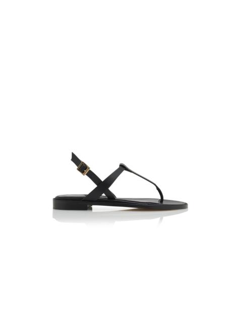 Manolo Blahnik Black Calf Leather Flat Sandals