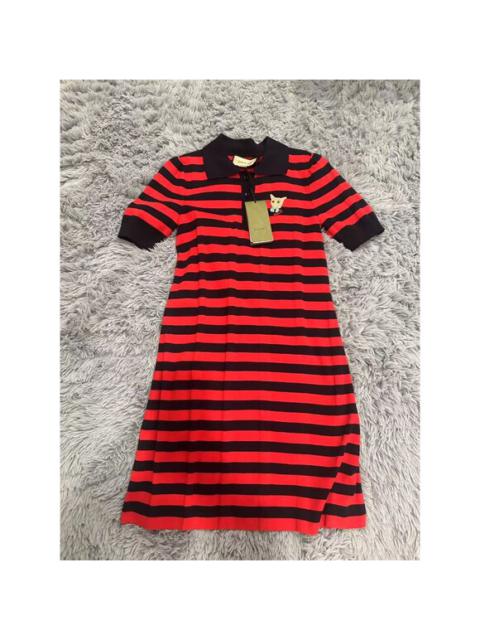 Gucci Red & Black Striped Polo Knit Dress With Dog Patch