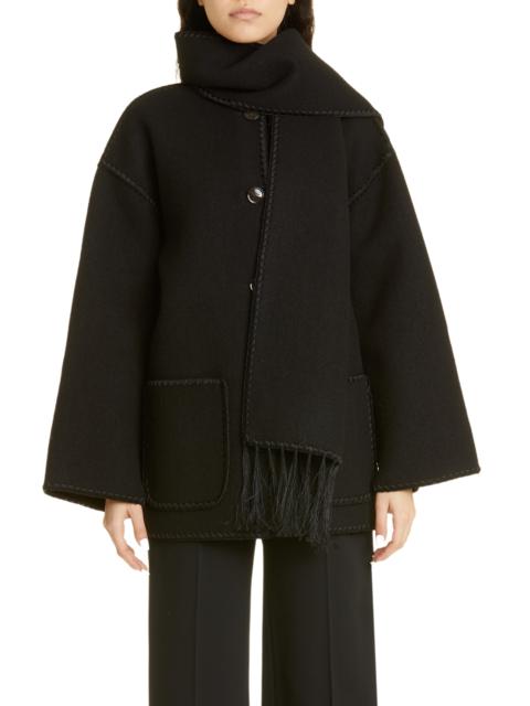 Totême TOTEME Chain Stitch Wool Blend Scarf Jacket in Black at Nordstrom