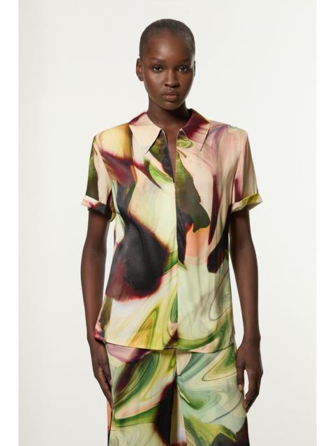 KAREN MILLEN Printed Satin Woven Polo Top