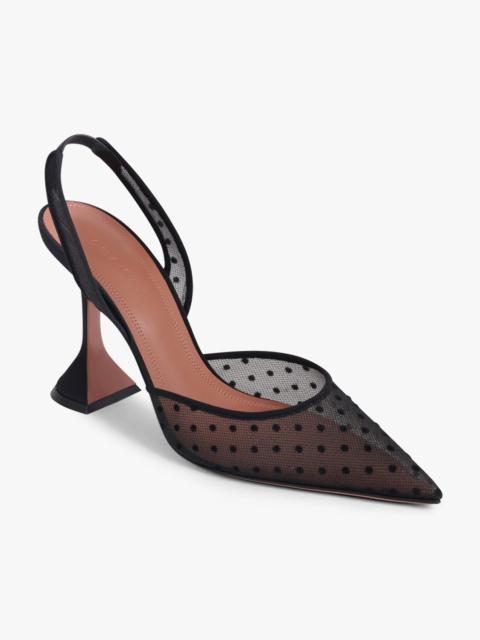 Amina Muaddi HOLLI POLKA DOT LACE 95MM SLINGBACK HEEL | BLACK