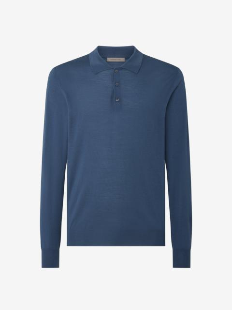 CORNELIANI Octane blue ultra fine wool button-up polo