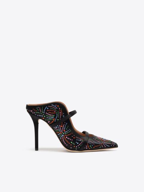 MALONE SOULIERS Maureen 100 Black Multicolour Crystal-Embellished Satin Mules