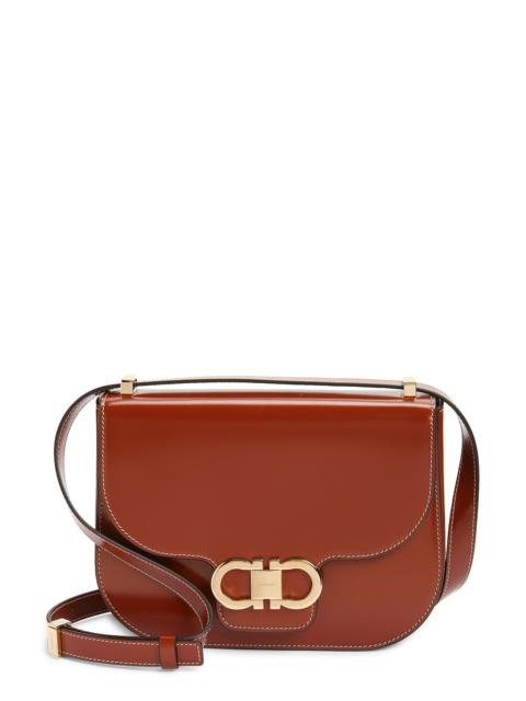 FERRAGAMO FERRAGAMO Double Gancio Leather Crossbody Bag in Dark Cognac/Testa Di Moro at Nordstrom