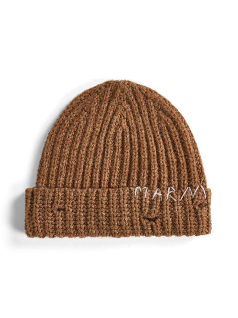 Marni Hazelnut knit hand-stitched logo beanie