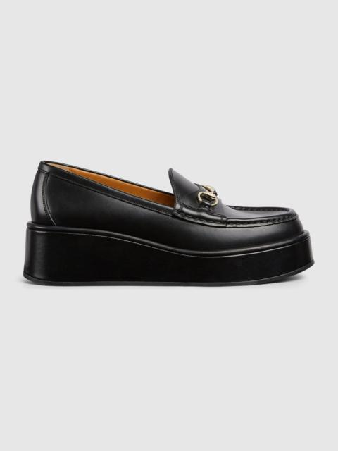 GUCCI Gucci Horsebit Leather Wedge Loafers