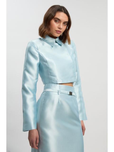 KAREN MILLEN Satin Twill Cropped Wrap Tailored Jacket