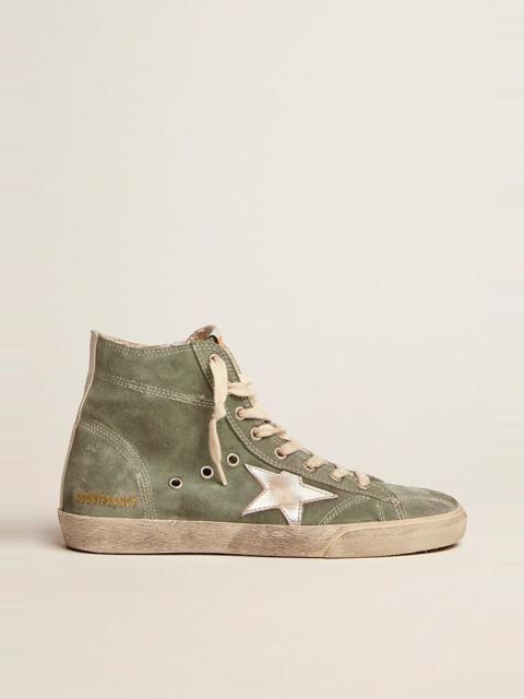Golden Goose Francy in green suede with silver metallic leather star