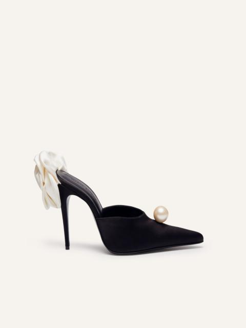 MAGDA BUTRYM Pointed flower mules in black satin
