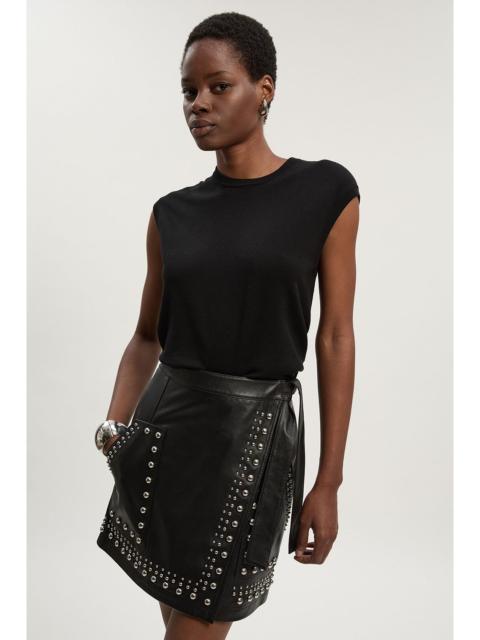 KAREN MILLEN Studded Leather Wrap Mini Skirt
