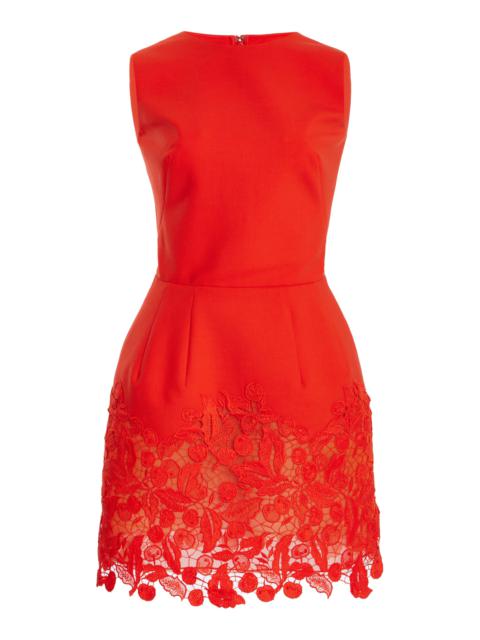 Oscar de la Renta Floral Guipure Mini Dress red