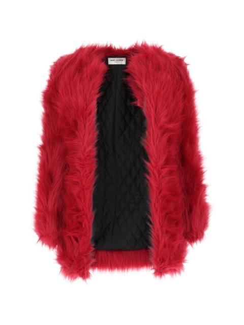 Saint Laurent Women Red Eco Fur Coat