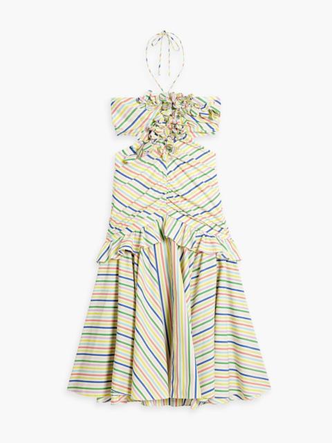 CAROLINA HERRERA Cutout striped cotton halterneck midi dress