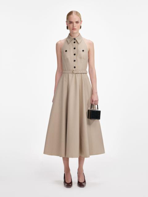 self-portrait Beige Linen Midi Dress